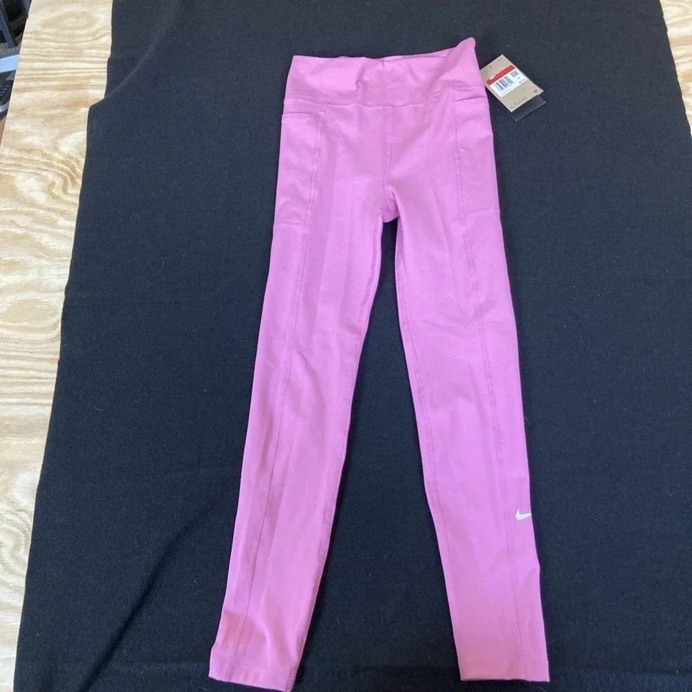 Nike One Dri-fit Pink Leggings Youth Girls‎ Size L FZ5607-646 NWT With Pockets